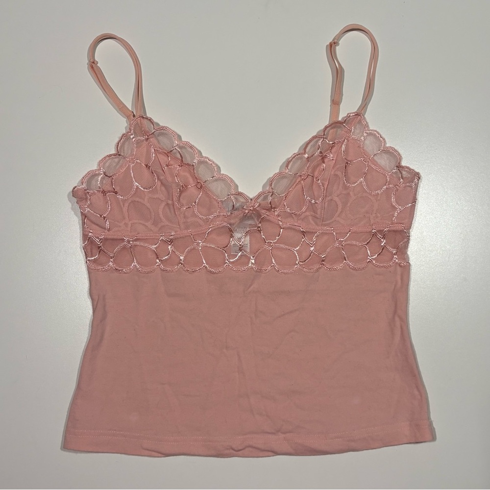 La Senza Pink Mesh Lace Trim Cami Tank - Size M
